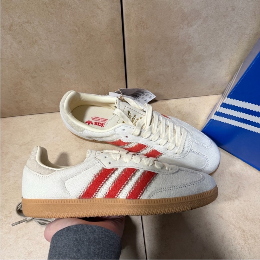 adidas Samba OG Pony Hair Wonder Beige / Cream White / Better Scarlet - Picture 10 of 12